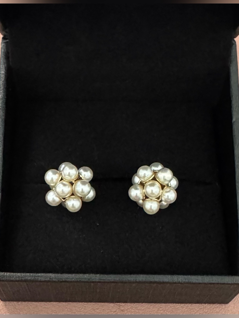 Pearl Cluster Stud Earrings in Cream and Gold tone